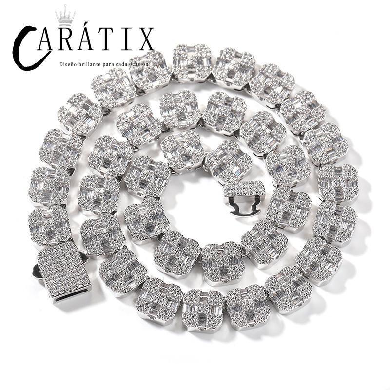 CARÁTIX – Square CZ Stone Cross Pattern Tennis Link Choker Necklace | Iced Out Hip Hop Jewelry for Men & Women, Rapper Street Style - CaratixJewelry